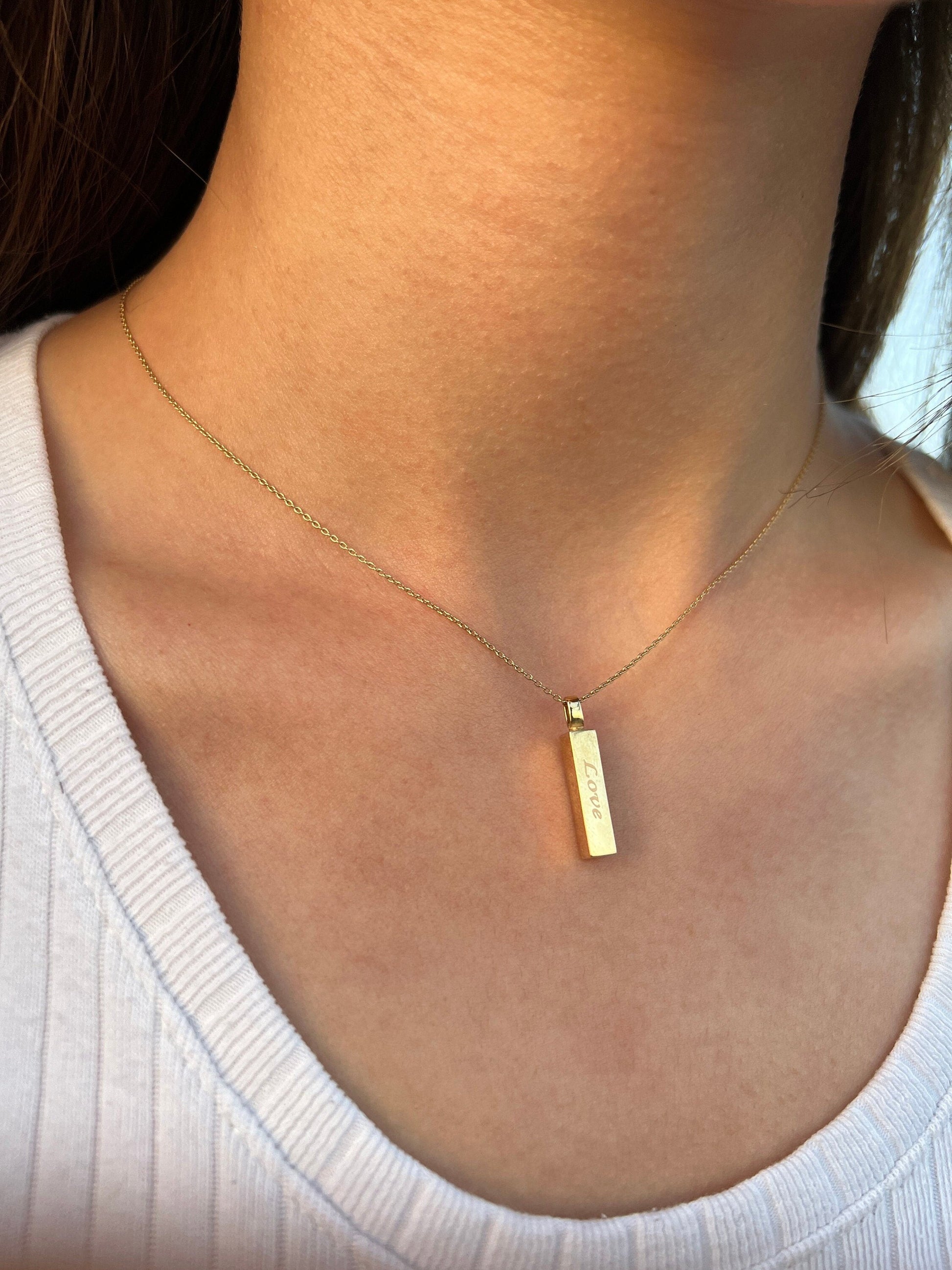 Solid Gold Bar Cremation Urn Necklace 14K for Ashes Pet Loss Ash Holder