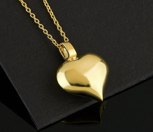 Gold heart-shaped pendant on a chain necklace for Dad Mom Ashes Holder, 2 inches extension chain