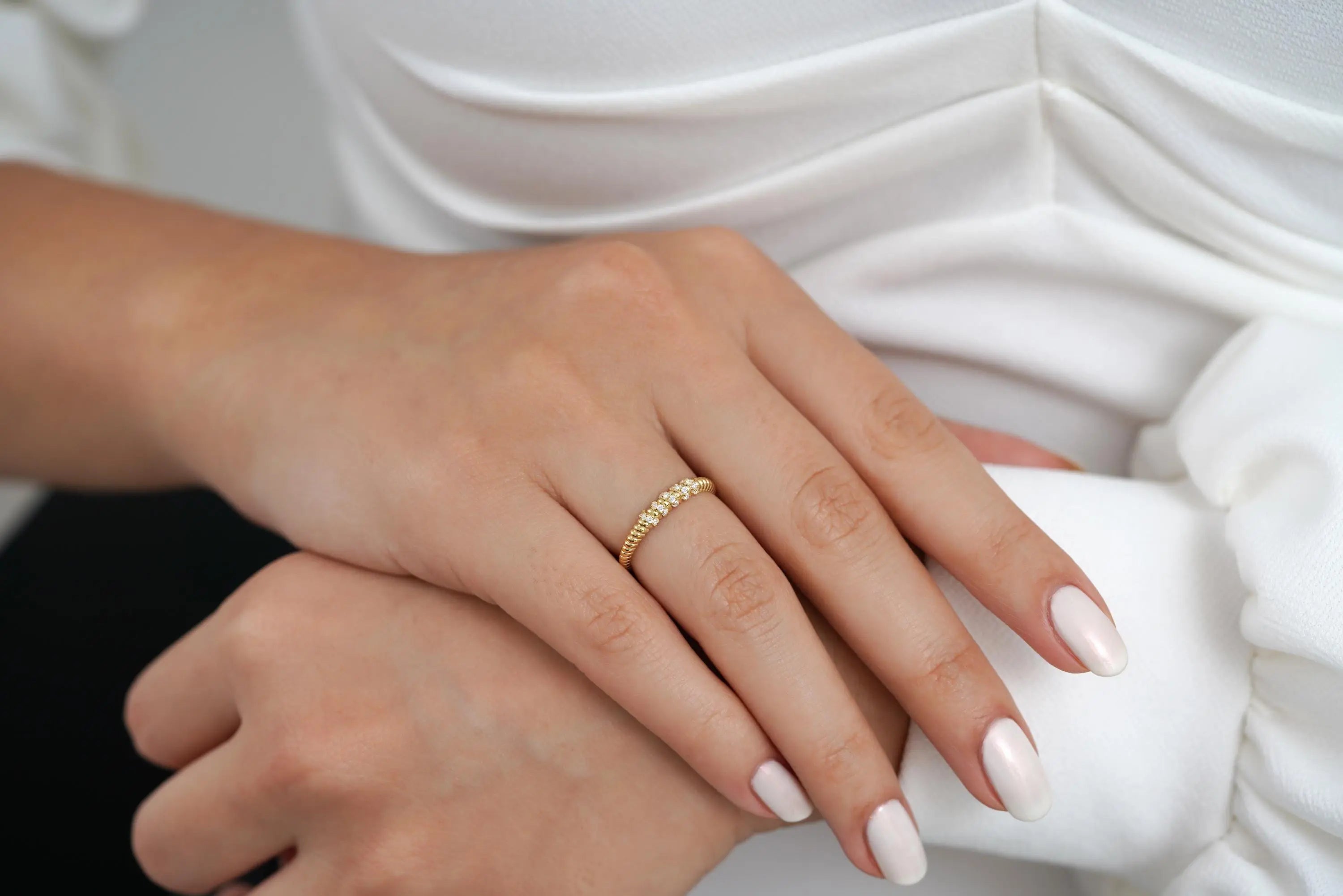 CZ Diamond Ring 14K Twisted Rope Dainty Minimalist Jewelry Thin Wedding Band Promise for Her Engagement